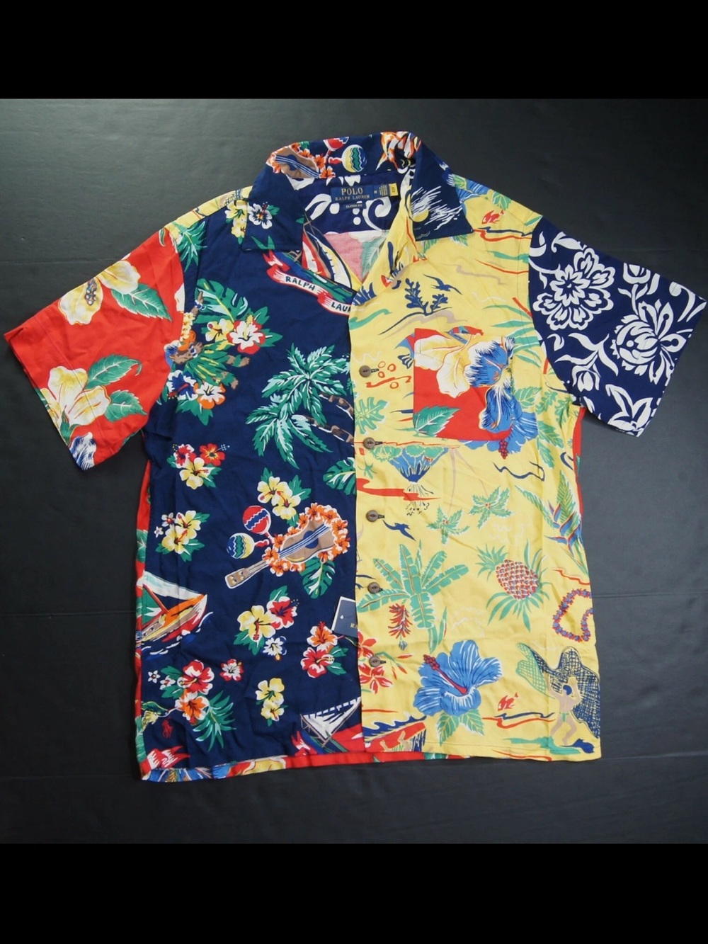 Polo by Ralph Lauren Tropical Hawaiian Patchwork Shirt - Navy & Yellow
